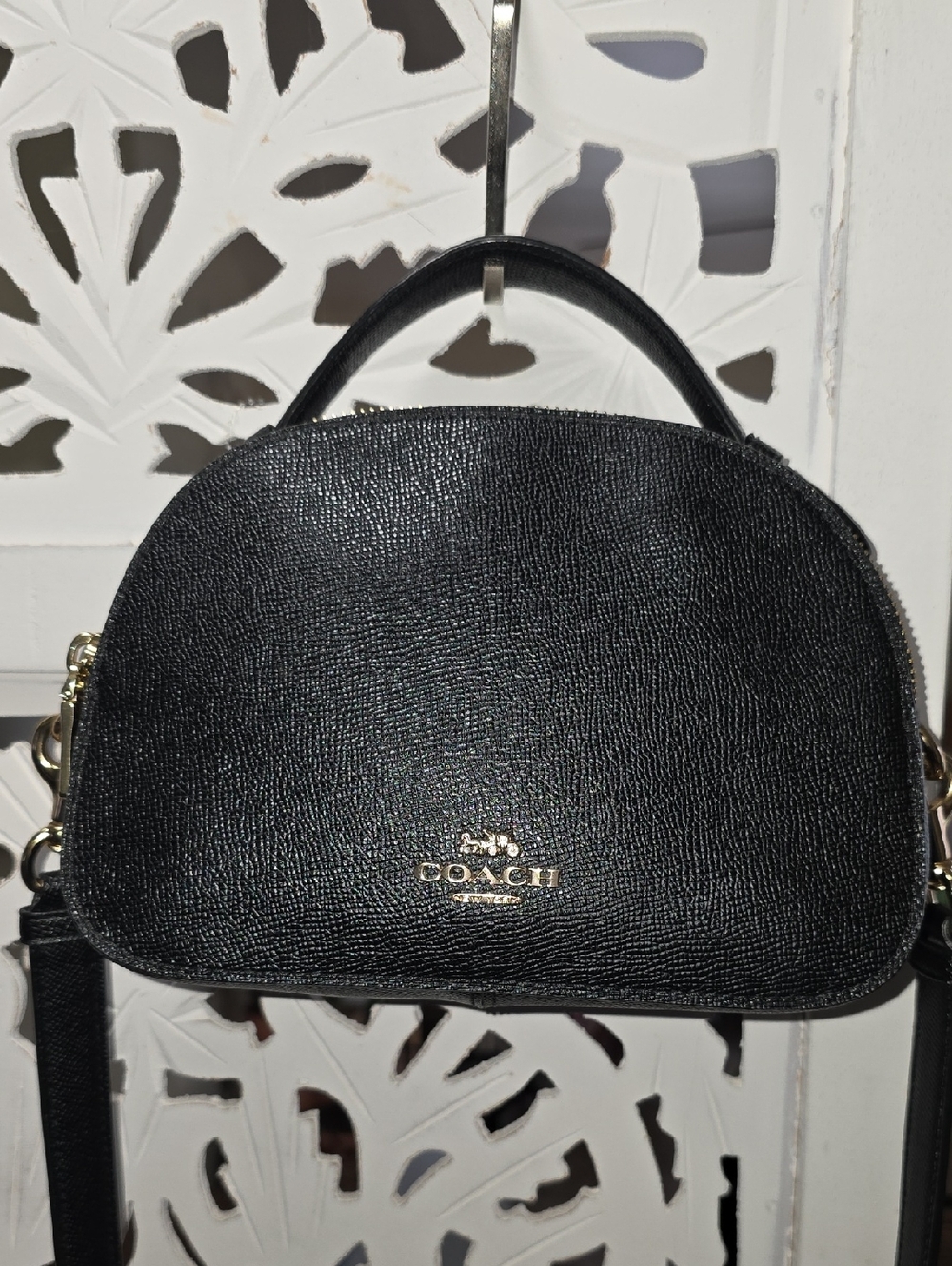 Coach Black Pebbled Leather Mini Dome Crossbody